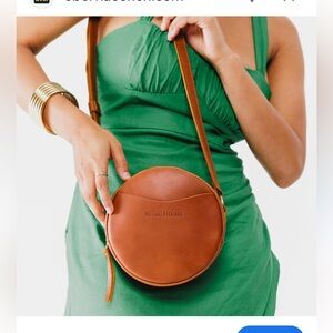 Portland Leather Tan Crossbody Bag with Modern Circular Design